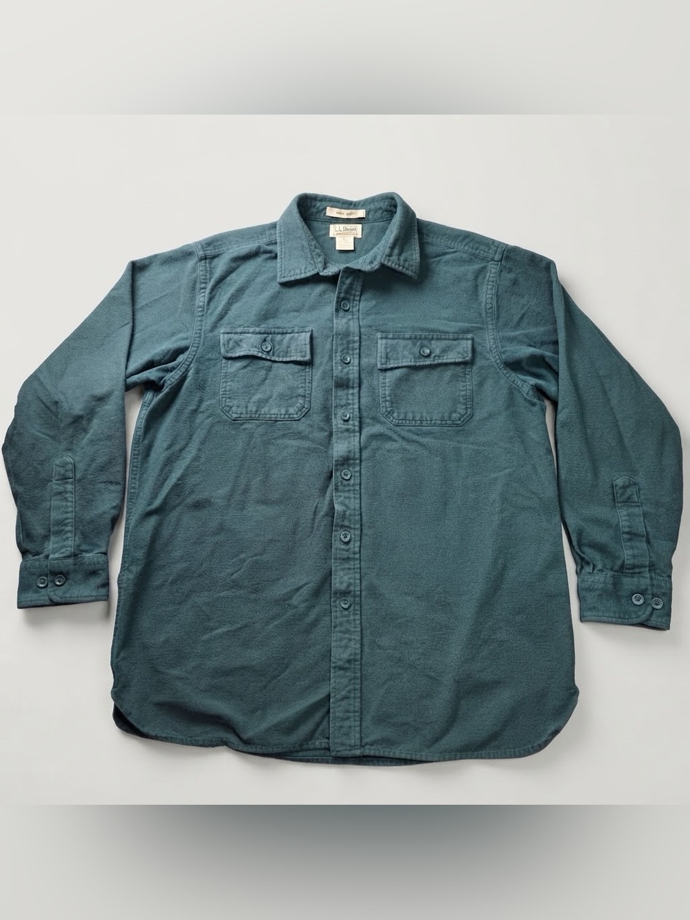 LL Bean Traditional Fit Chamois Shirt Large Green Heavyweight Cotton Workwear